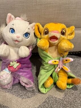 Disney Plush Set - White & Yellow Characters with Purple and Green Wraps